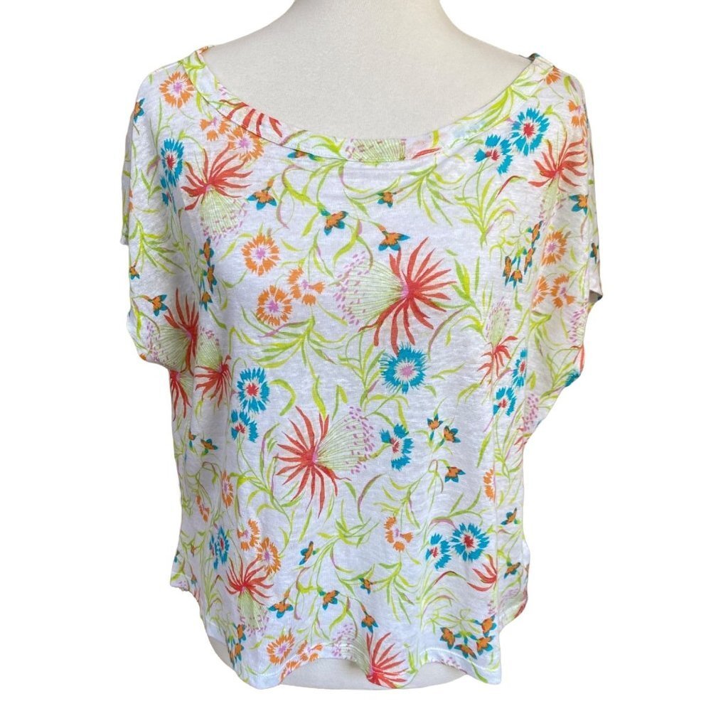 Joie Womens Top Size Large Linen Short Sleeve Tee Shirt Floral Lightweight New - Picture 3 of 12